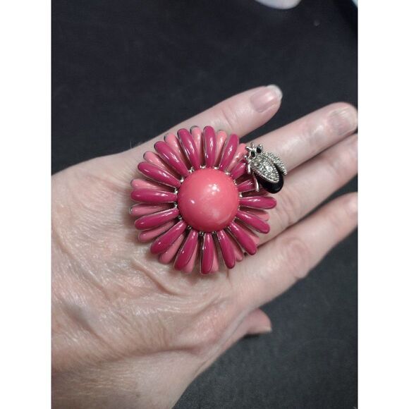 *Sale* Pink flower with ladybug ring - Picture 1 of 9